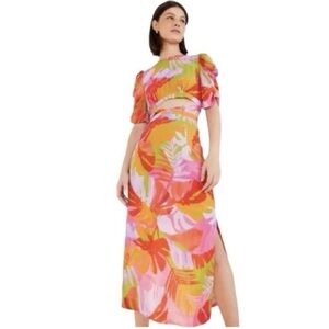 FARM Rio Colorful Leaves Cut-Out Midi Dress Large multi